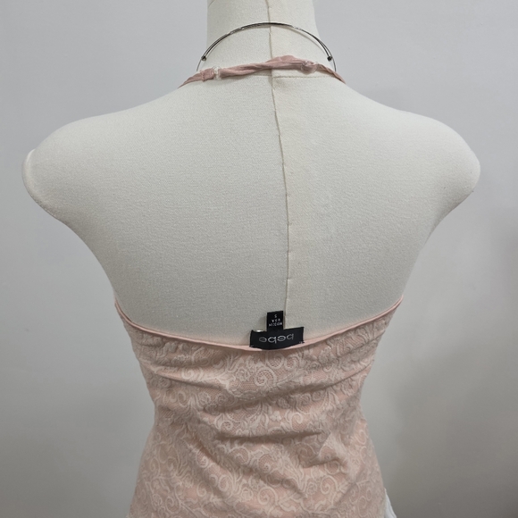 Bebe Vintage pink lace babydoll top with attached tie - Picture 4 of 4